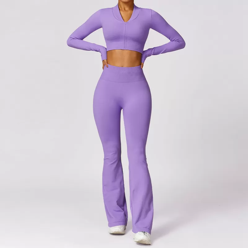 Conjunto de yoga sin costuras de 3 piezas: sujetador deportivo, chaqueta y mallas FGBTZ7502