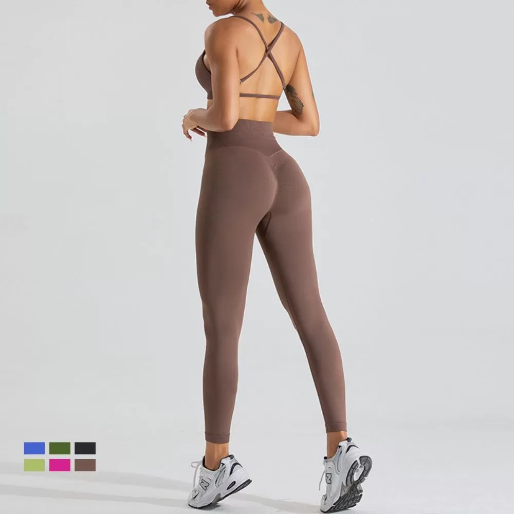 Conjunto de yoga de 2 piezas sin costuras para mujer: sujetador deportivo y mallas FGBMS0168Y