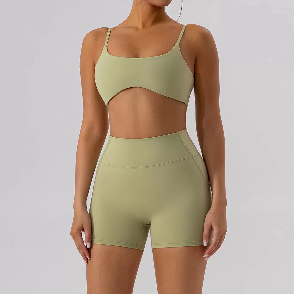 Conjunto de yoga de 3 piezas para mujer: sujetador deportivo, pantalones cortos y mallas FGBYW508+KW297