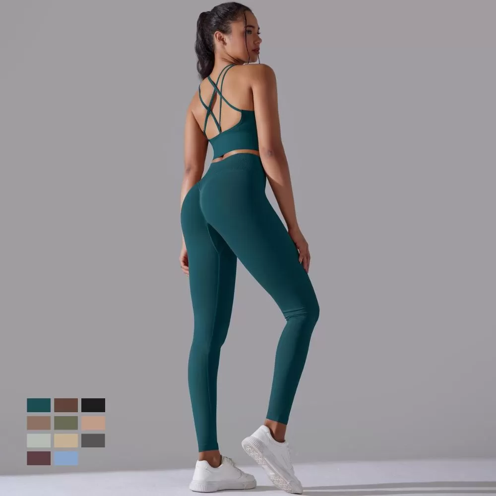 Conjunto de yoga de 2 piezas sin costuras para mujer: sujetador deportivo y mallas FGB6632