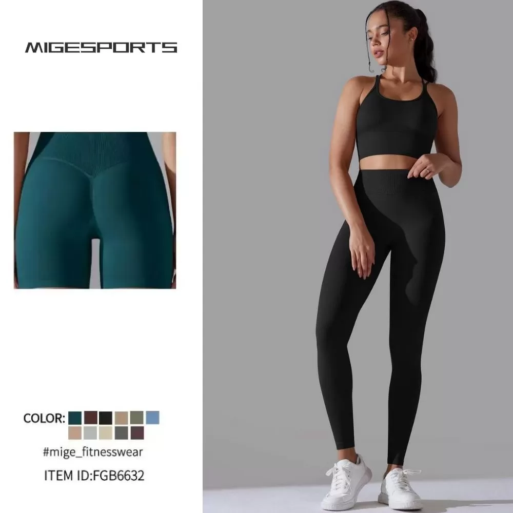 Conjunto de yoga de 2 piezas sin costuras para mujer: sujetador deportivo y mallas FGB6632