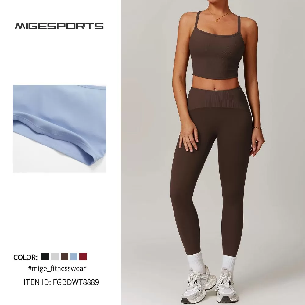 Conjunto de yoga de 2 piezas para mujer: camiseta sin mangas y mallas FGBTZ8889