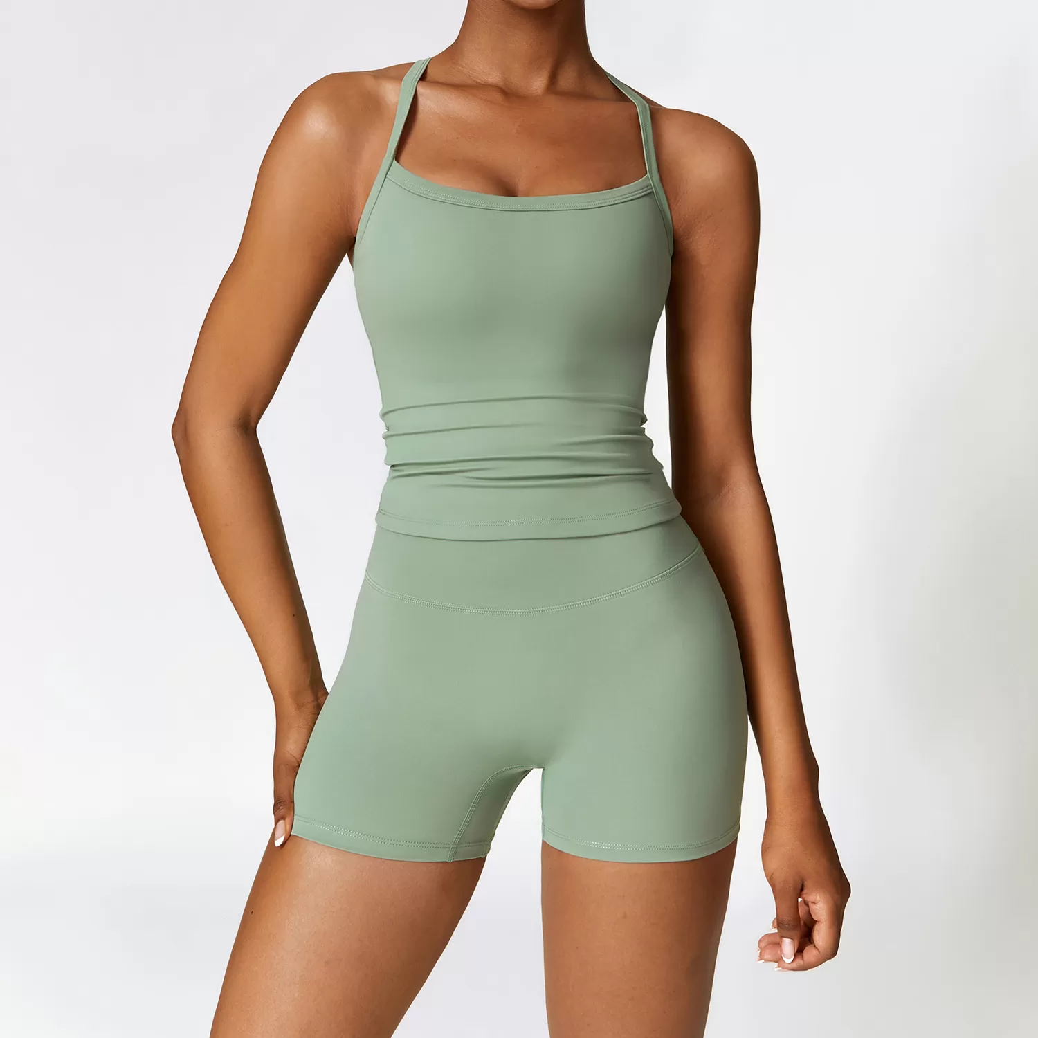 Conjunto de yoga de 2 piezas para mujer: camiseta sin mangas y pantalones cortos FGBTZ8519