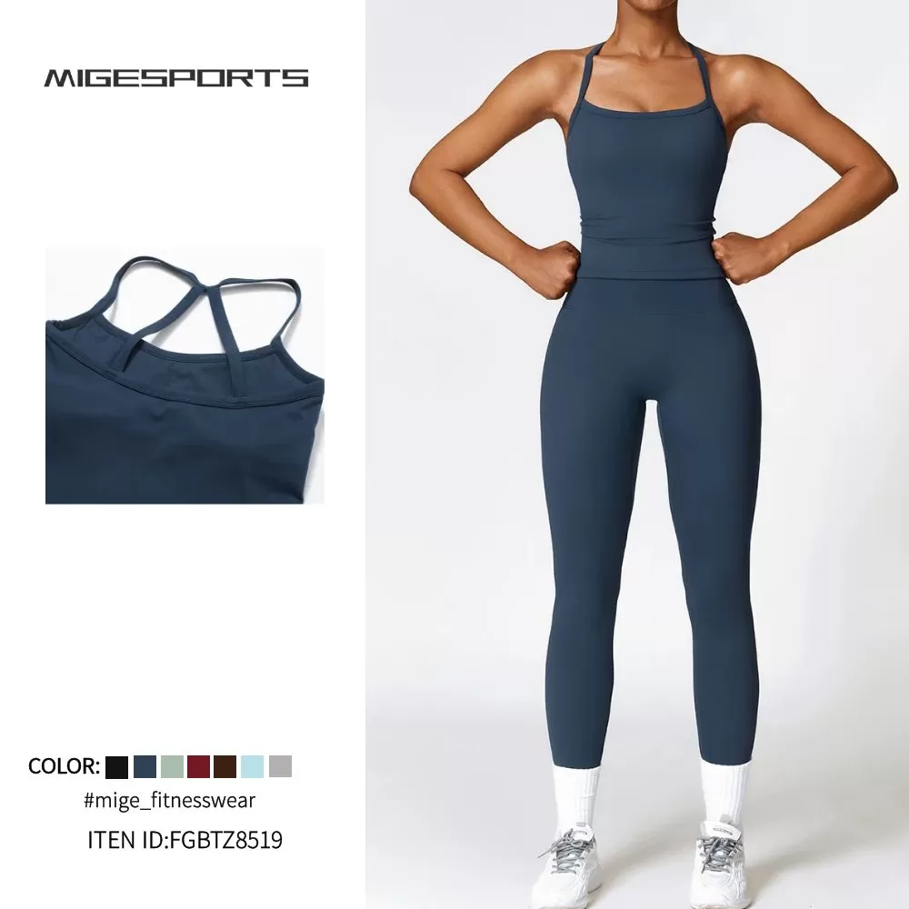 Conjunto de yoga de 2 piezas para mujer: camiseta sin mangas y mallas FGBTZ8519