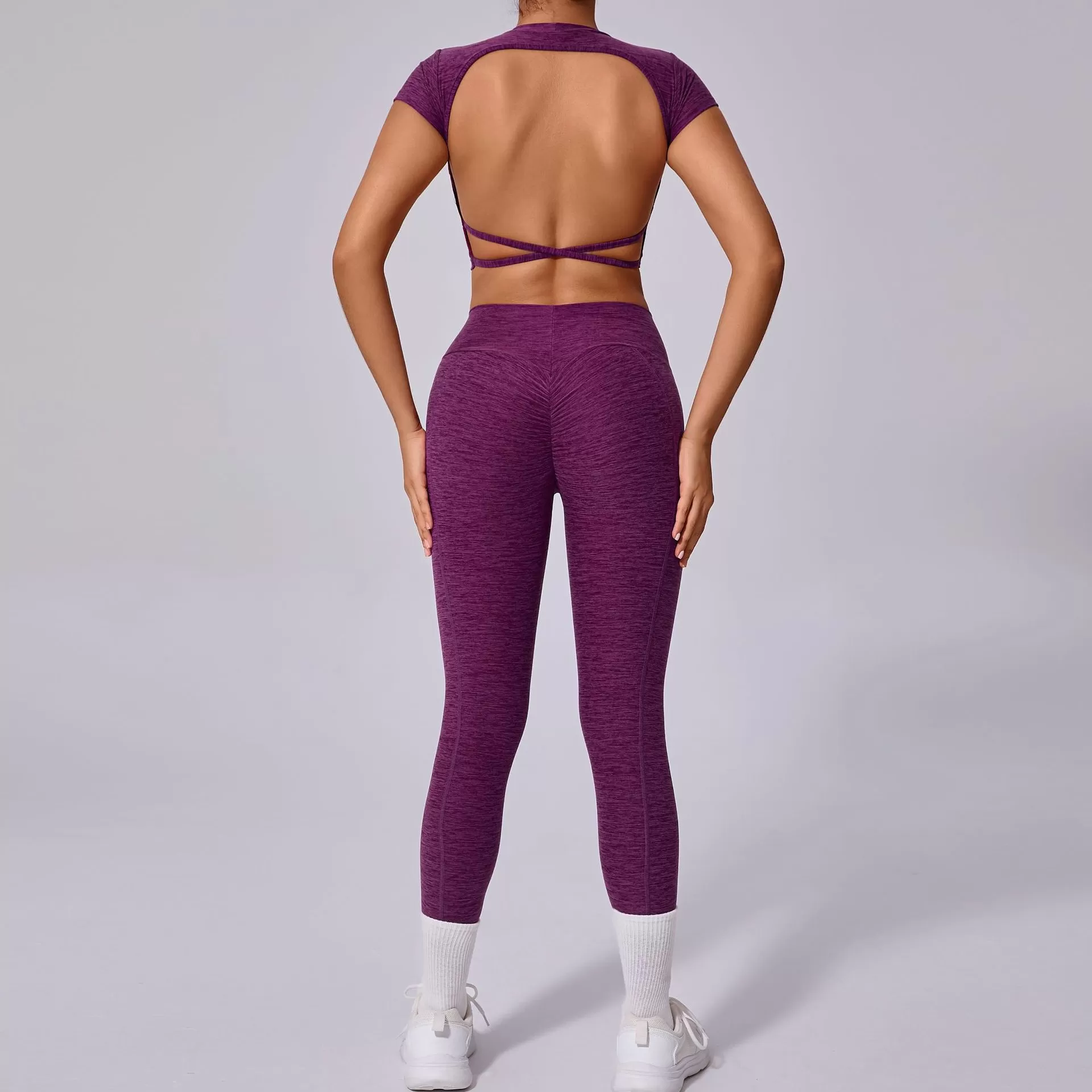 Conjunto de yoga de 2 piezas para mujer: top de manga corta y leggings FGB71240+46324