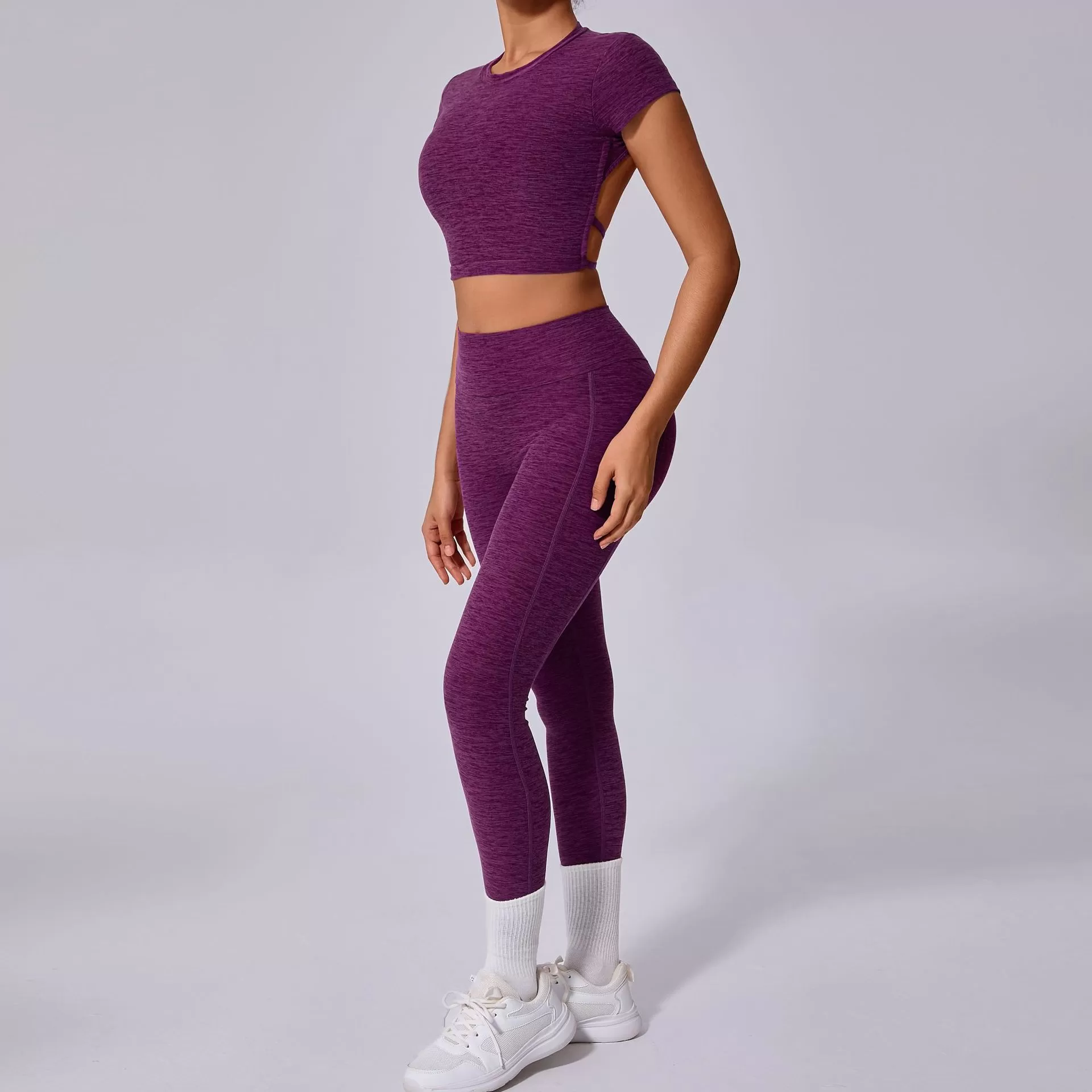 Conjunto de yoga de 2 piezas para mujer: top de manga corta y leggings FGB71240+46324