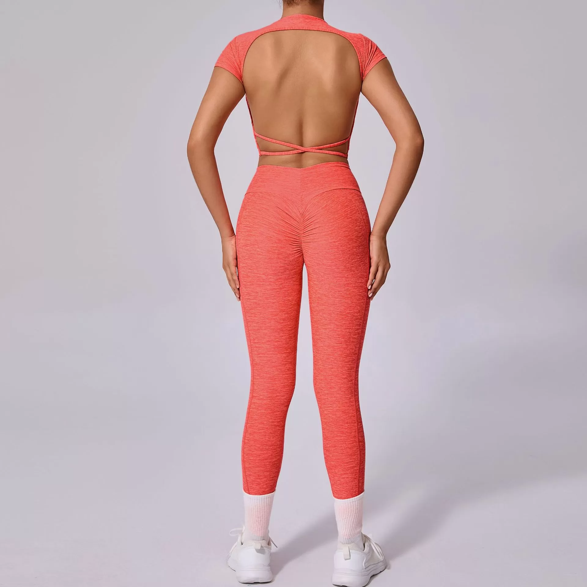 Conjunto de yoga de 2 piezas para mujer: top de manga corta y leggings FGB71240+46324