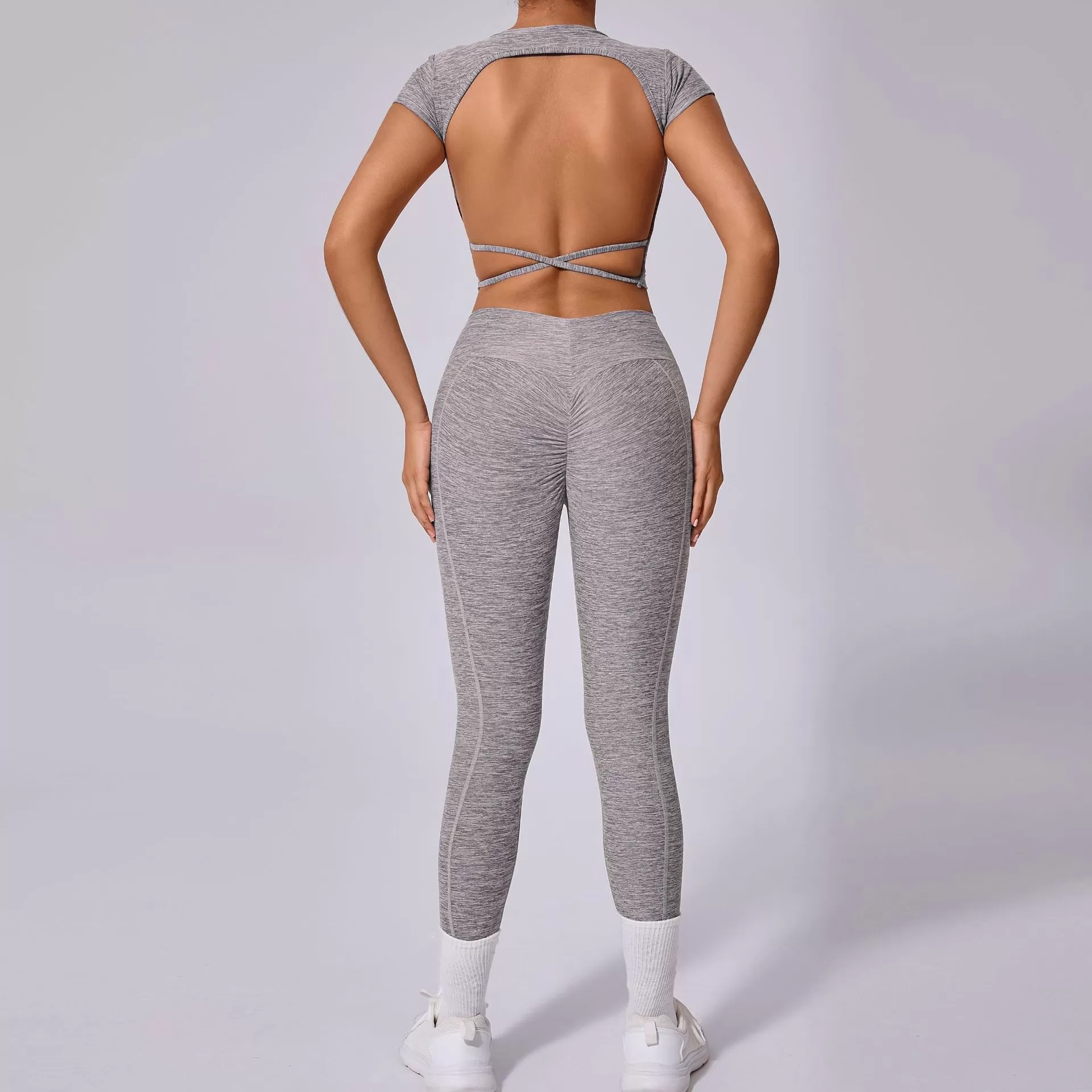 Conjunto de yoga de 2 piezas para mujer: top de manga corta y leggings FGB71240+46324