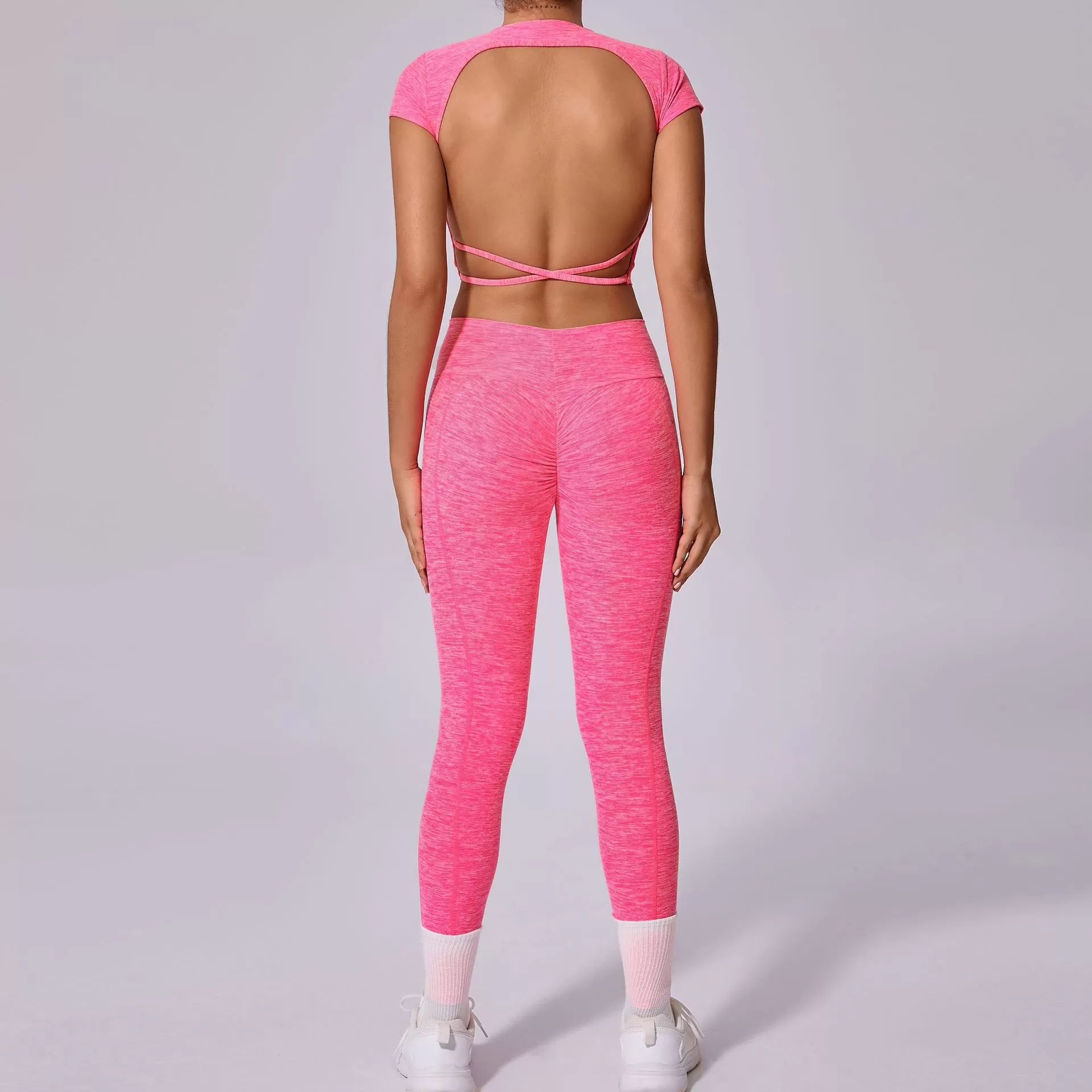 Conjunto de yoga de 2 piezas para mujer: top de manga corta y leggings FGB71240+46324