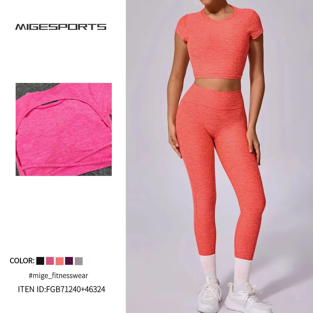 Conjunto de yoga de 2 piezas para mujer: top de manga corta y leggings FGB71240+46324