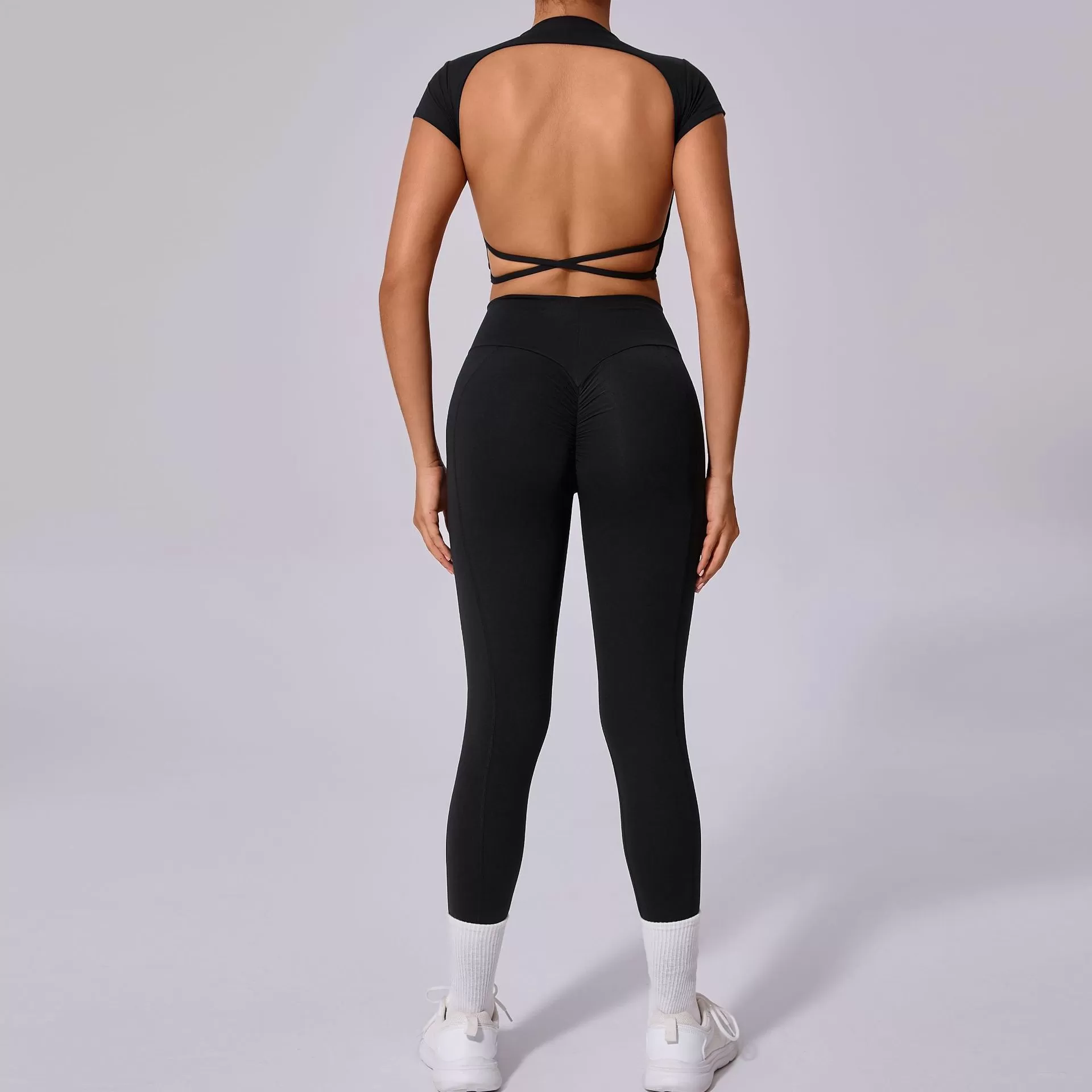 Conjunto de yoga de 2 piezas para mujer: top de manga corta y leggings FGB71240+46324