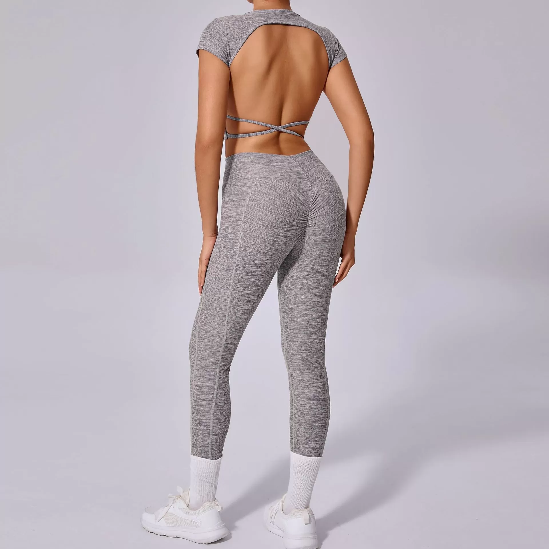 Conjunto de yoga de 2 piezas para mujer: top de manga corta y leggings FGB71240+46324