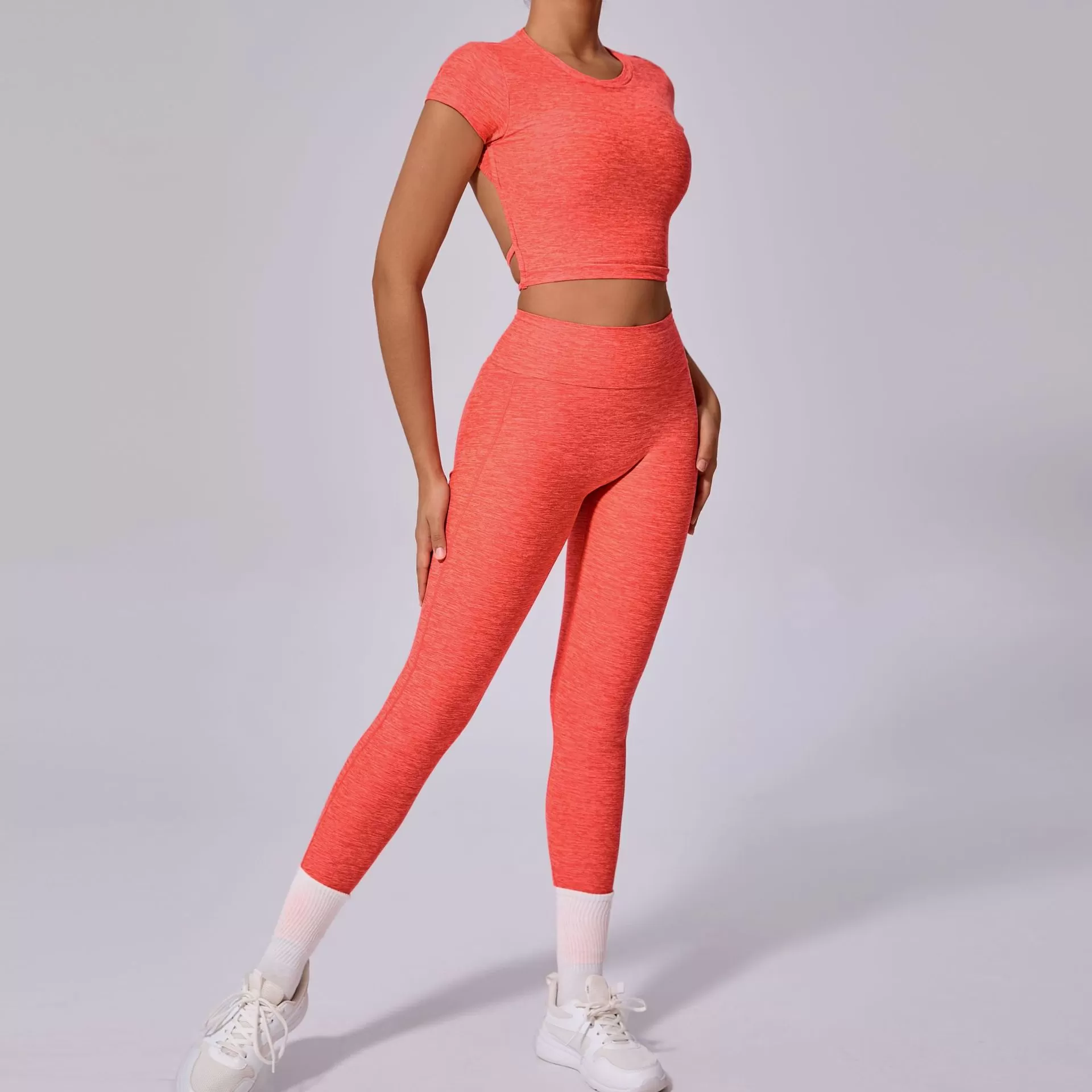 Conjunto de yoga de 2 piezas para mujer: top de manga corta y leggings FGB71240+46324