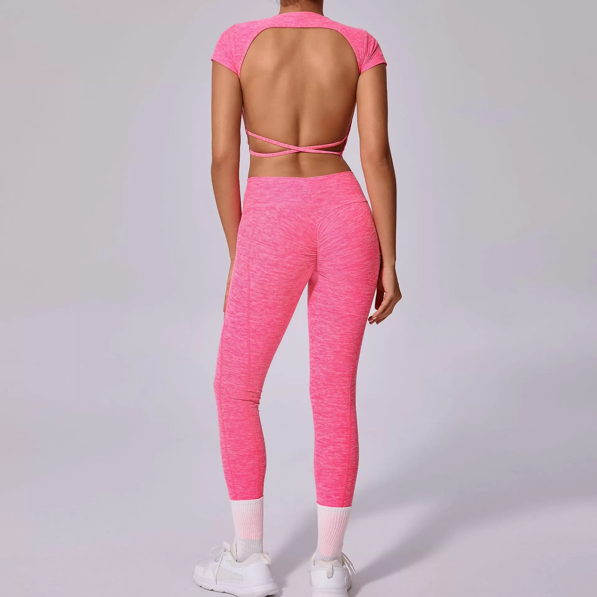 Conjunto de yoga de 2 piezas para mujer: top de manga corta y leggings FGB71240+46324