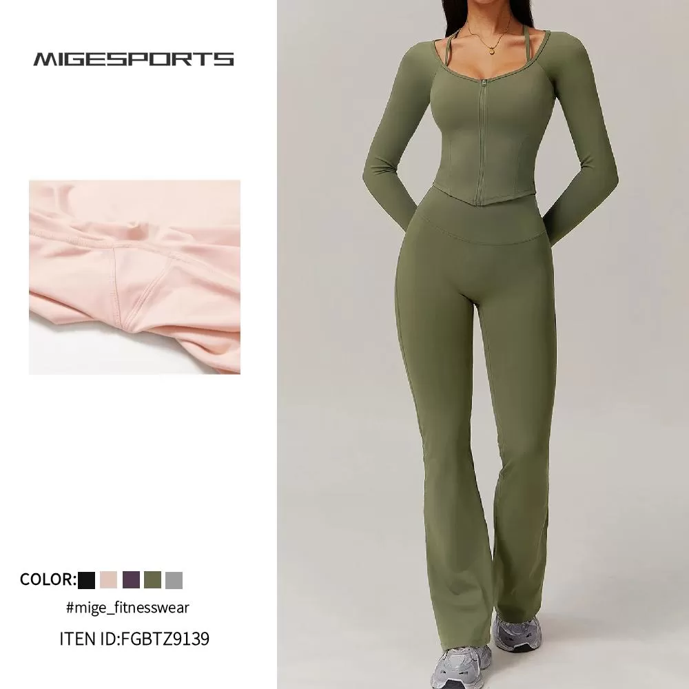 Conjunto de yoga de 2 piezas para mujer: chaqueta, top y pantalón FGBTZ9139