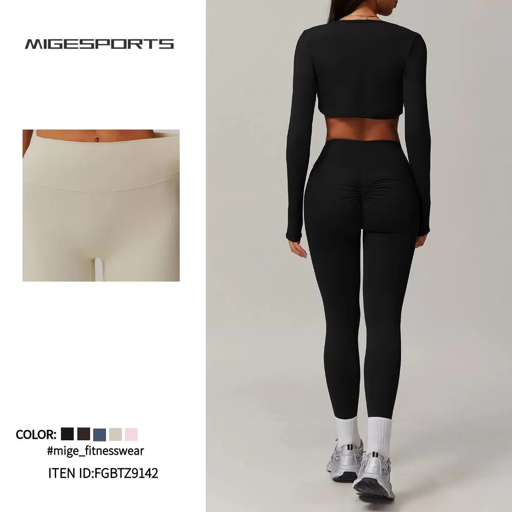 Conjunto de yoga de 2 piezas para mujer: camiseta de manga larga y leggings FGBTZ9142