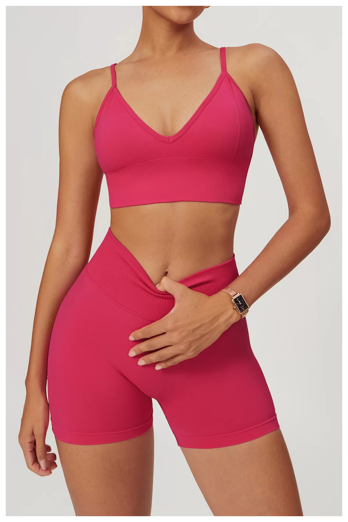 Conjunto de yoga de 2 piezas para mujer: sujetador, 1 camiseta y pantalones cortos FGBTZ7655