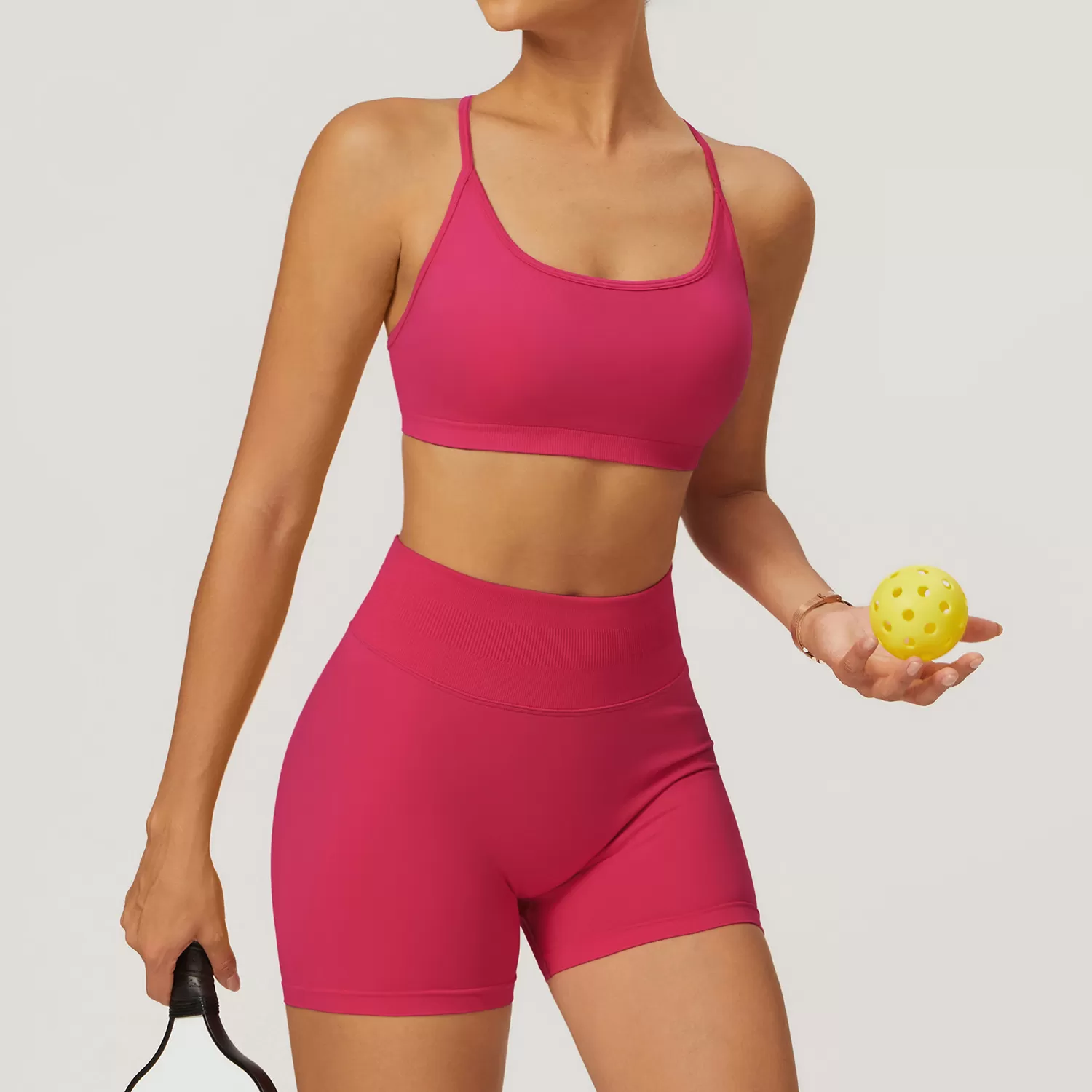 Conjunto de yoga de 2 piezas para mujer: sujetador, 2 tops y pantalones cortos FGBTZ7655